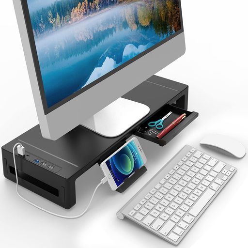 3つのUSBポートと2つの充電ポート:EAYHMモニター台には、1つのUSB3.0ポートと2つのUSB2.0ポートがあります。 USBケーブル(贈り品)をパソコンに接続すると、ハブの拡張機能を使用できます。 マウス、キーボード、USBメモリを接続できます。 また、TYPE-CとUSB充電ポートも一つずつ付属し、急速充電ケーブル(贈り品)を充電ポートに接続することで、急速充電をお楽しみいただけます! 三つの幅調整可能のPCスタンド:43cm、47.5cm、52cmの3つの幅で調整可能です。 幅を自由に折りたたむことができ、パソコンのモニターを8.5cmまで上げることにより、科学的な視覚高さは背中を曲げることを避けられ、首や背中の疲れを効果的に和らげることができます。 高品質のPC台およびコンピュータースクリーンシェルフオーガナイザー:優れた質感と耐久性を備え、変形しにくく、55ポンドの重量に耐えることができます。さまざまなコンピュータ画面、macBook、ラップトップに適しています。優れた安定性と洗練された外観により、デスクトップに優雅さを加えることができます。