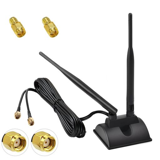 周波数: 2.4 / 5.8 GHz、インピーダンス: 50 オーム、ゲイン: 6dBi、ケーブル長: 2 メートル、RP-SMA コネクタ 802.11 b / g / n / ac / ax WiFi 6信号、PCI PCIEルーター、WiFiスティックアクセスポイント、WiFiカード用のWiFiアンテナをサポート 用途: ワイヤレス ネットワーク ルーター ホットスポット、ワイヤレス mini PCI Express PCI-E カード、PC デスクトップ コンピューター用の外付け USB ワイヤレス ネットワーク アダプター、WLAN アクセス ポイントおよびホットスポット用のワイヤレス範囲エクステンダー SMA アダプターを使用すると、このキットはワイヤレス セキュリティ システム、車、ピックアップ トラック、トラクター、トレーラーのバックアップ/リアビュー/パーキング カメラ、FPV ゴーグル、FPV レシーバー、FPV カメラ、FPV ドローン コントローラーに使用できます。 パッケージにはデュアルWiFiアンテナ x 1、RP-SMAアダプタ x 2が含まれます。