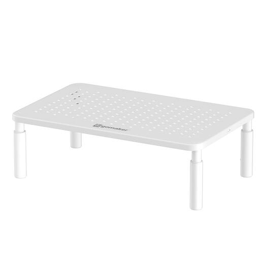 【製品仕様】商品名:モニター台 卓上タイプ 幅37CM、奥行24CM、高さ10/12/14CM 3段式調節 耐荷重:20KG 【人間工学に基づいたデザイン】- 弊社のタイプモニター台 卓上タイプは3段階(10/12/14cm)の高さ調節が可能で、脚のボタンを押すことで3段高さに調節できます。 【安定性と安全性】-このモニタースタンドは粉体塗装されたスチール製で、高品質のスチール素材により、最大20kgまで耐えることができます。そして、安定性を高めるために4つの滑り止めゴム足を強化しました。デスクトップスタンド、ノートパソコンスタンド、PS4モニタースタンド、パソコンスタンドとして最適です。 【通気性の良いメッシュ】-当社の調整可能なモニターライザーは、デバイスに向かって空気の流れを改善する穴あきメッシュホールプラットフォーム(37* 24cm)と粉体塗装鋼で作られています。また、この穴はオーバーヒートを防ぎ、コンピュータを冷却し、最高の作業状態に保ちます。 【組み立て簡単】-このコンピュータモニタスタンドは、1つのメッシュホールプラットフォームと4つの脚が付属しています。