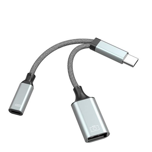 【ALLVD - 2023新モデル】USB Type-Cから(USB Type-C+USBポート)に変換し タイプc USB 変換アダプタ 2in1 Type-C USB カメラアダプタ OTG変換ケーブル 高速伝送 双方向 データ転送