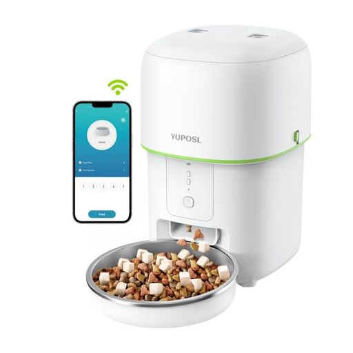 Yuposl自動給餌器猫5GWiFiスマホ遠隔操作音声録音定時定量自動餌やり機2L容量中小型犬用2WAY給電手動給餌無制限置き場所水洗い可能ステンレス製ボウルお手入れ簡単犬用ペット給餌器アプリ…