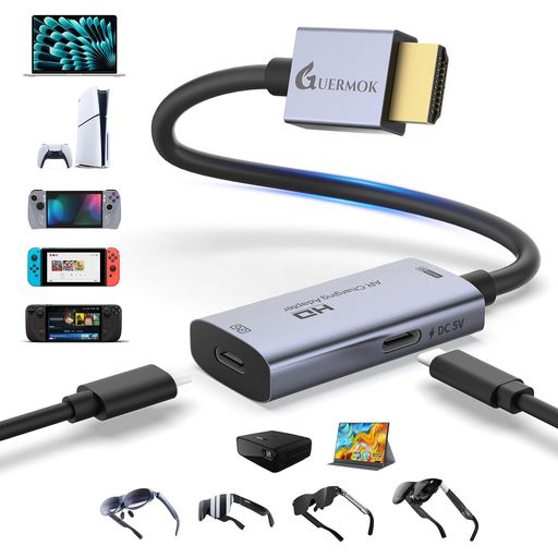 Guermok AR メガネ HDMI - USB-C ディスプレイアダプター 5フィート 4K@60Hz 再生&充電 ARコンバーター DC 5V付き XREAL One/Air 2 Pro/RayNeo/Rokid Steam Switch 2/1