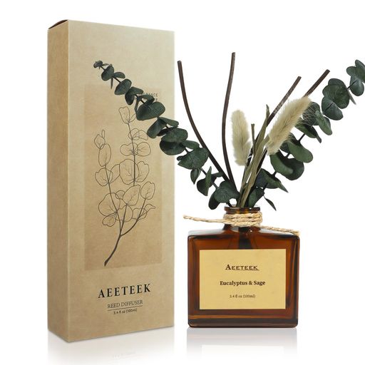 AEETEEK リードディフューザー セージ & ユーカリ ドライフラワー付き 100ML エッ...