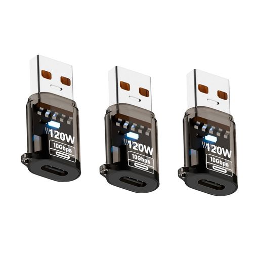 WLGQ USB-A to USB-C 変換アダプター 3個セット [クリアブラック] - 120W PD高速充...