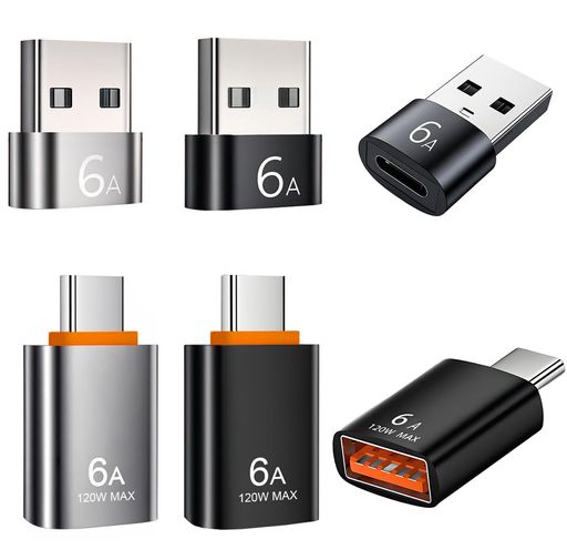 USBC to USB アダプター「6個入り」Type C オス to USBA メス/Type C メス to USB-A オス 変換アダプタ USB3.1 対応 6A 120W スマホ・タブレット対応 (ブラック4個 & シルバー2個)