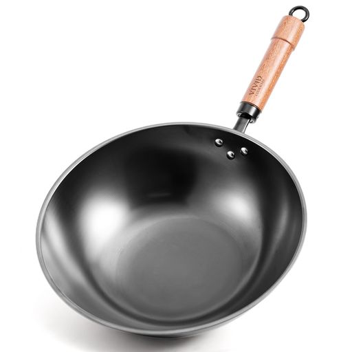 VIVIDCOOKWARE 中華鍋 32cm 深型 炒め鍋 フライパン IH ガス火対応 窒化鉄 コーティングなし くっつきにくい 木製ハンドル 炒める 揚げる 業務用 家庭用