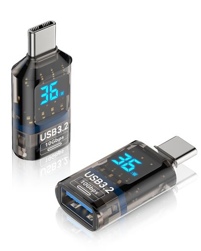 aceyoonUSBC変換アダプタ2個セットLEDディスプレイ付きUSB3.2USBTypeC変換アダプタ最大10Gbpsデータ転送最大36W急速充電Type-CオスUSB-Aメスワットチェッカー電流電圧表示