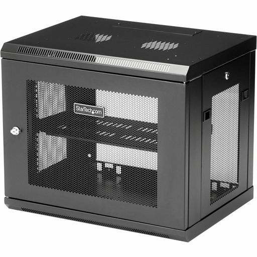 STARTECH.COM 19インチ サーバーラック/9U/2ポスト/壁掛けタイプ/取付奥行15CM - 38CM/ロック付きラックキャビネット/通気スリット・メッシュ RK9WALM
