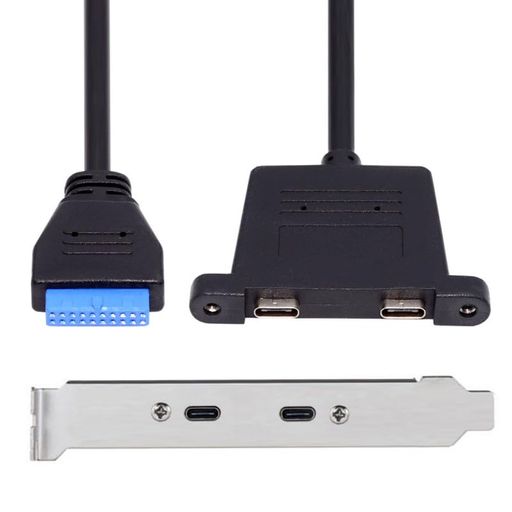 CYケーブル USB3.0 マザーボード 19/20ピン - USB-C Type-C デュアルポート メス PCI-E バックパネル 5Gbpsケーブル