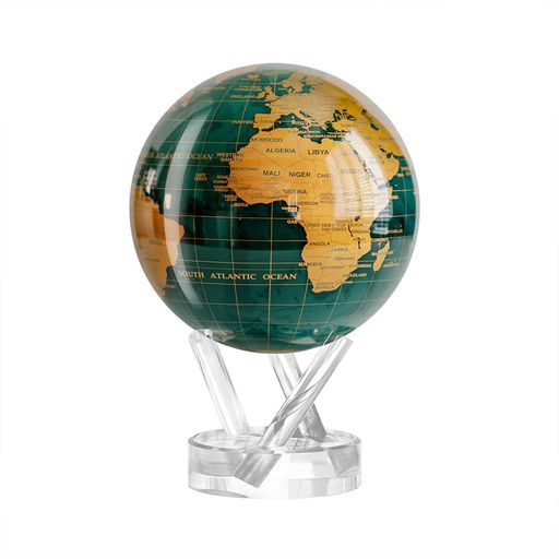 MOVAグローブl地球儀l世界地図シリーズ緑金4.5インチlベース付きl電源不要!室内光・自然光で動く自動回転地球儀lオフィス・デスクトップ装飾・ユニークなギフト・インテリア装飾品l教育…