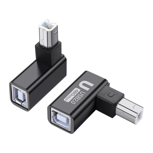 SinLoon 2個 USB2.0 Type-B 90度 直角 プリンター 変換アダプター オス-メス 延長ケーブル スキャナー ミキサー MIDI接続 ブラック (上向き U)