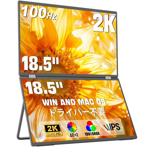 InnoView デュアル モバイルモニター 18.5インチ 2K 2560x1440 100Hz トリプルモニター 100% sRGB ΔE 2 300nits ドライバー不要 折りたたみ式デュアルディスプレイ QHD モバイルディスプレイ