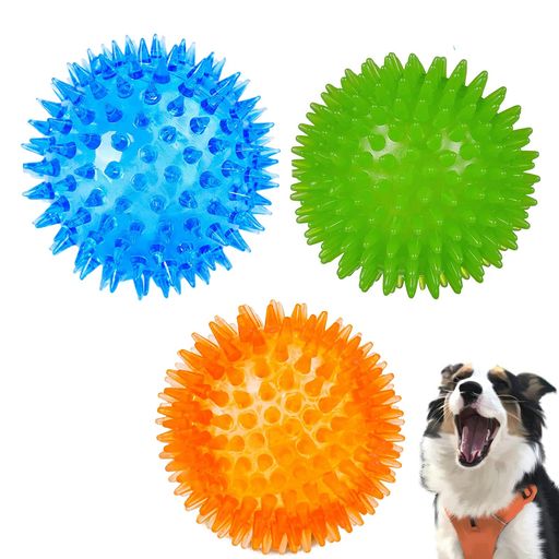 YFFSFDC 犬おもちゃ 噛むおもちゃ 犬用ボール音の出るおもちゃ 天然ゴム 弾力性 耐久性ストレス解消 訓練用 中小型犬に適用サイズ5.5cm 3個セット(青 +緑 +オレンジ)