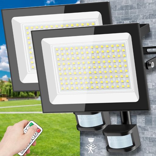 KIWEN センサーライト 屋外 人感センサー 投光器 コンセント LED 超爆光 100v 防犯ライト 120°広角照明 自動点灯/消灯 無段階調光 6500K IP66防水 防塵機能 リモコン操作/常時明暗点灯機能/検知距…