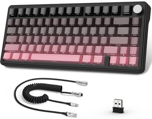 ATTACK SHARK X85 ゲーミングキーボード、メカニカル、音量ノブ付き、75%配列、 ワイヤレス、ホットスワップ対応、南向きRGBライト
