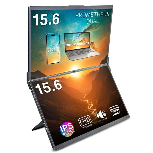 ユニーク PROMETHEUS MONITOR 15.6インチ デュアル 2画面 Type-C スリム ノングレア IPSパネル 視野角170° 1920x1080 UQ-PM15W