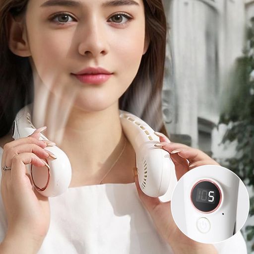 YZYOE充電可能なポータブルネックファン、5速風速、表示画面付き多機能ネックファ...
