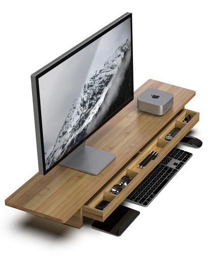 WELL WENG モニター台 卓上 天然竹製 デスクシェルフ 2段 超大型引き出し付き 幅107cm 耐荷重45kg パソコン台 暗い竹色