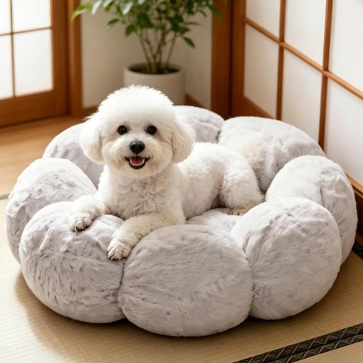 MONIWOLLY 花形猫ベッド、小型犬用ペットハウス、滑り止め加工、保温性、洗えるペットマット、快適な寝心地、ペット用ベッド、猫用ベッド、ふわふわ、滑り止め、快適な休息場所、はい…