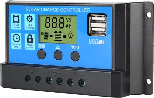Anern ソーラー充電コントローラー 30A 12V/24V ソーラー充電器 ソーラーパネル バッテリー インテリジェントソーラー 5V デュアルUSBポート LCDディスプレイ