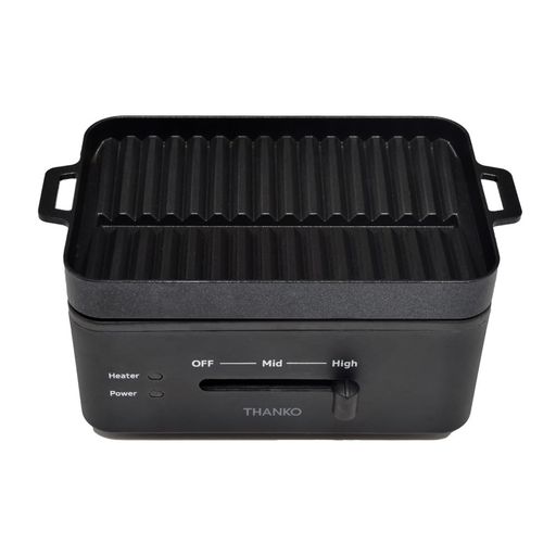 【サイズ】幅180x高さ107x奥行86(mm) 【重量】約900g 【電源】AC100V 50/60Hz 【消費電力】約400W 【プレート面積】140x90(mm) 【温度調整】温度無段階スライドスイッチ(プレート温度約50〜240°C) 【安全装置】プレート未セット加熱防止スイッチ、温度ヒューズ、温度制御サーモスタット 【ケーブル長】150cm 【材質】本体:耐熱樹脂 プレート:アルミニウム合金、フッ素加工 【セット内容】本体、プレート、電源ケーブル、日本語取扱説明書 【パッケージサイズ】幅215x奥行140x高さ125(mm) 【パッケージ込み重量】約1.1kg 【保証期間】購入日より12ヶ月