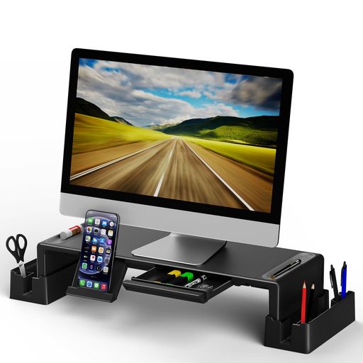 Olmaster モニタースタンド 高さ調節可能 折りたたみ式 PCスタンド 引き出し付き 収納 デスクオーガナイザー 机 上 整理 多機能 スマホ タブレット スタンド 省スペース リモートワーク 在宅… lien0605-10013918 りあんの通販 パッケージ画像