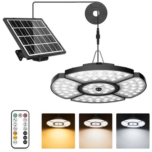 MEIKEE ソーラーライト 屋外 防水 分離型 led センサーライト 高輝度 【最新 5灯式 5面発光 3色温度 5つの知能点灯モード ソーラー充電&Type-c充電 モコン付き】無段階調色 270°照明範囲 5Mケー…