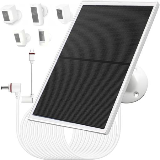 10W/5V ソーラーパネル充電器 2つのコネクター付き DC3.5 x 1.35 およびUSB-C、9.8フィート充電ケーブル IP65 Ring Spotlight Cam Plus/Pro対応 スティックアップカムバッテリー 第2世代/第3世代