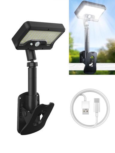 Chelheadソーラーセンサーライト92LED600ルーメン360°回転IP65防水防犯ライトType-C充電クリップ式屋外フェンス/デッキ/キャンプ用