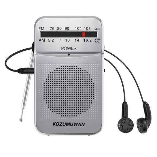 DADJラジオ小型ポケットAMFMワイドFM対応2バンドレシーバー長持ち携帯通勤ミニーラジオ防災ラジオ縦型スピーカー付イヤホン付きシルバー乾電池単3電池高感度ポータブル