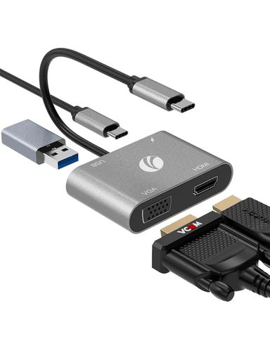 VCOM 4-in-1 USB-C ドッキングステーション 4K@60Hz Dualディスプレイ 100W急速PD充電 HDMI+VGA+USB2.0ポート MSTサポート MacBook Air/iPad Pro/Dell