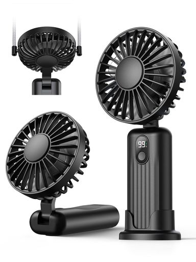 Warmco 【1台3役】5000mAh 充電式 ミニ折りたたみ扇風機 無刷モーター 4段風量調整 静音設計 首掛け/卓上/手持ち対応 コンパクト&省エネ オフィス/家庭/アウトドア用