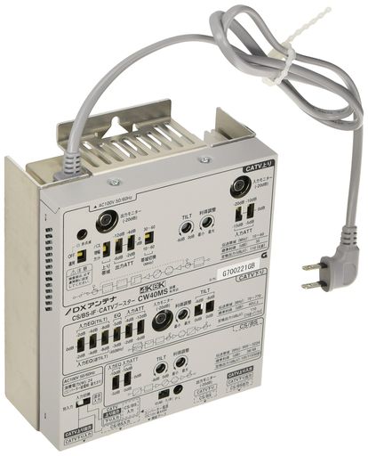 共同受信用CS/BS-IF右旋・左旋放送(~3224MHZ)とUHF帯ブースターです。 これまでのBS・110度CS(2K)放送はもちろん、2018年に本放送の開始が予定されているBS・110度CS衛星による4K・8K放送も増幅します。 電源内蔵 屋内専用型。 CS/BS-IF、ケーブルテレビ別入力・混合入力切替式。 多彩なATT、EQ調整機能やモニター端子を備え精密なレベル調整が可能です。 ケーブルテレビ双方向対応、下り利得40DB以上、定格110DBΜV、CS/BS-IF利得48DB、定格115DBΜV(50波時)。高出力設計なので大・中規模集合住宅で使用できます。 他の無線サービスとの電波干渉を押さえる高シールド設計。 使用帯域:CATV上り、CATV下り、CS/BS-IF(3224MHZ) 周波数帯域:CATV上り 10~60MHZ、CATV下り 70~770MHZ、CS/BS-I