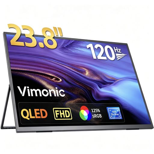モバイルモニター23.8インチ QLED モバイルディスプレイ 大型 120HZ Vimonic 持ち運びモニター 自立 ポータブルモニター 1080P サブモニター 標準型VESA対応 サブディスプレイ 非光沢