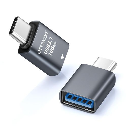 aceyoon Type-C to USB-A 変換アダプタ 2個セット USB C オス USB A メス グレー