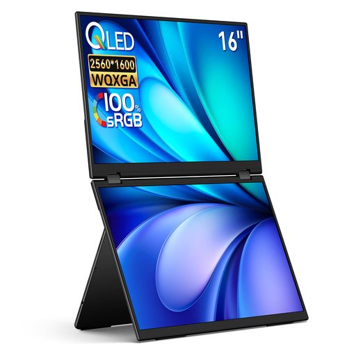 EHOMEWEI デュアルモニター 16インチ QLED 2.5K 2560X1600 デュアルディスプレイ 折りたたみ ミラーリング 拡張 薄型 6MM XQ-160NW
