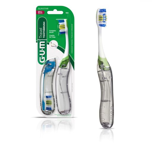 Gum 抗菌毛、柔らかい毛#153、2カウントバリューパックと一緒に旅行歯ブラシ バリ...
