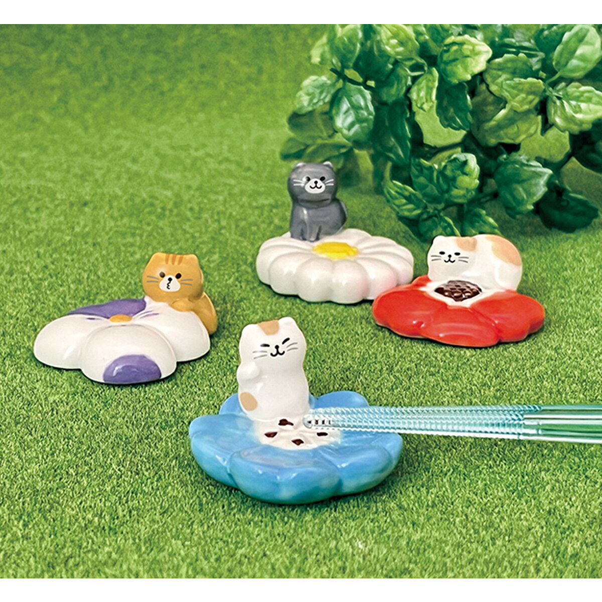 【 在庫商品 】 花にゃんこ 箸置き アネモネ DECOLE デコレ キッチン 食器 食卓 食事 装飾 インテリア 小物 [3]