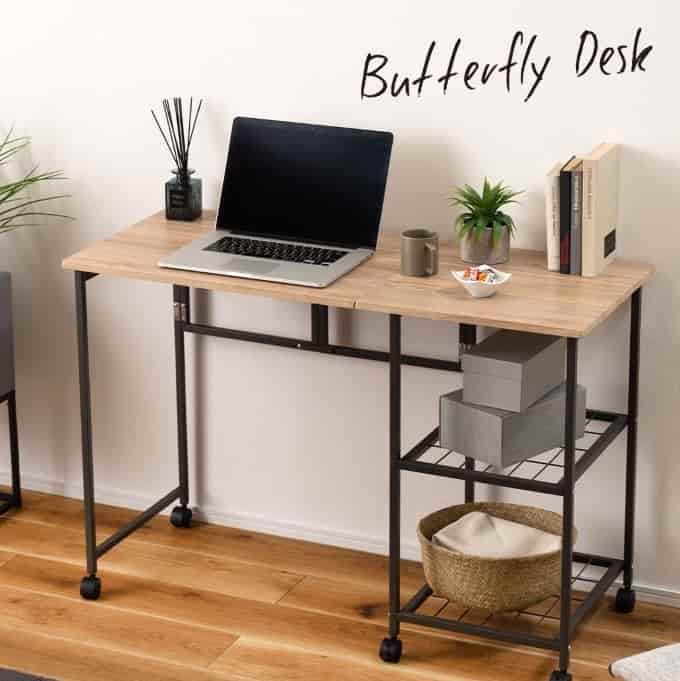 東谷 MIP-60 バタフライデスク デスク テーブル 天板伸長式 バタフライ 幅46-107cm 奥行45cm オープン..