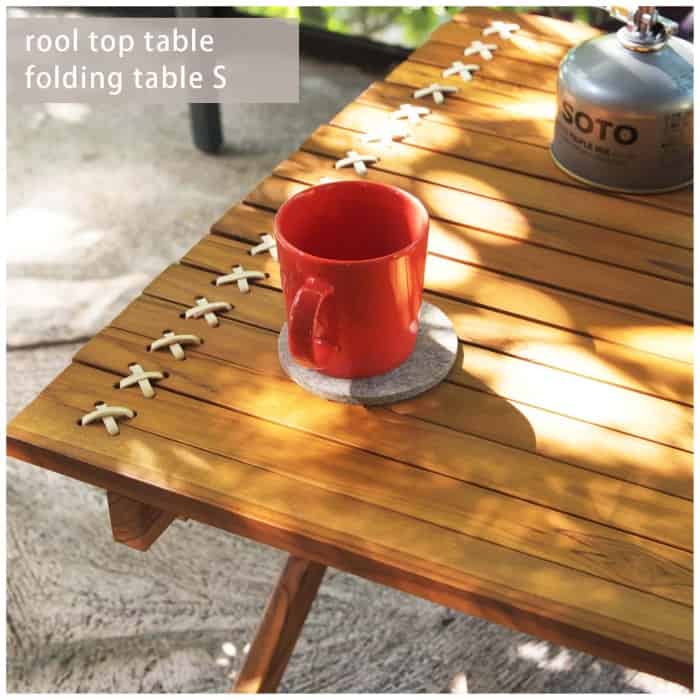 東谷 TTF-927 ロールトップテーブル フォールディングテーブル S 折りたたみテーブル 木製 天然木 チーク 本革 組立式 工具不要 アウトドア キャンプ レジャー