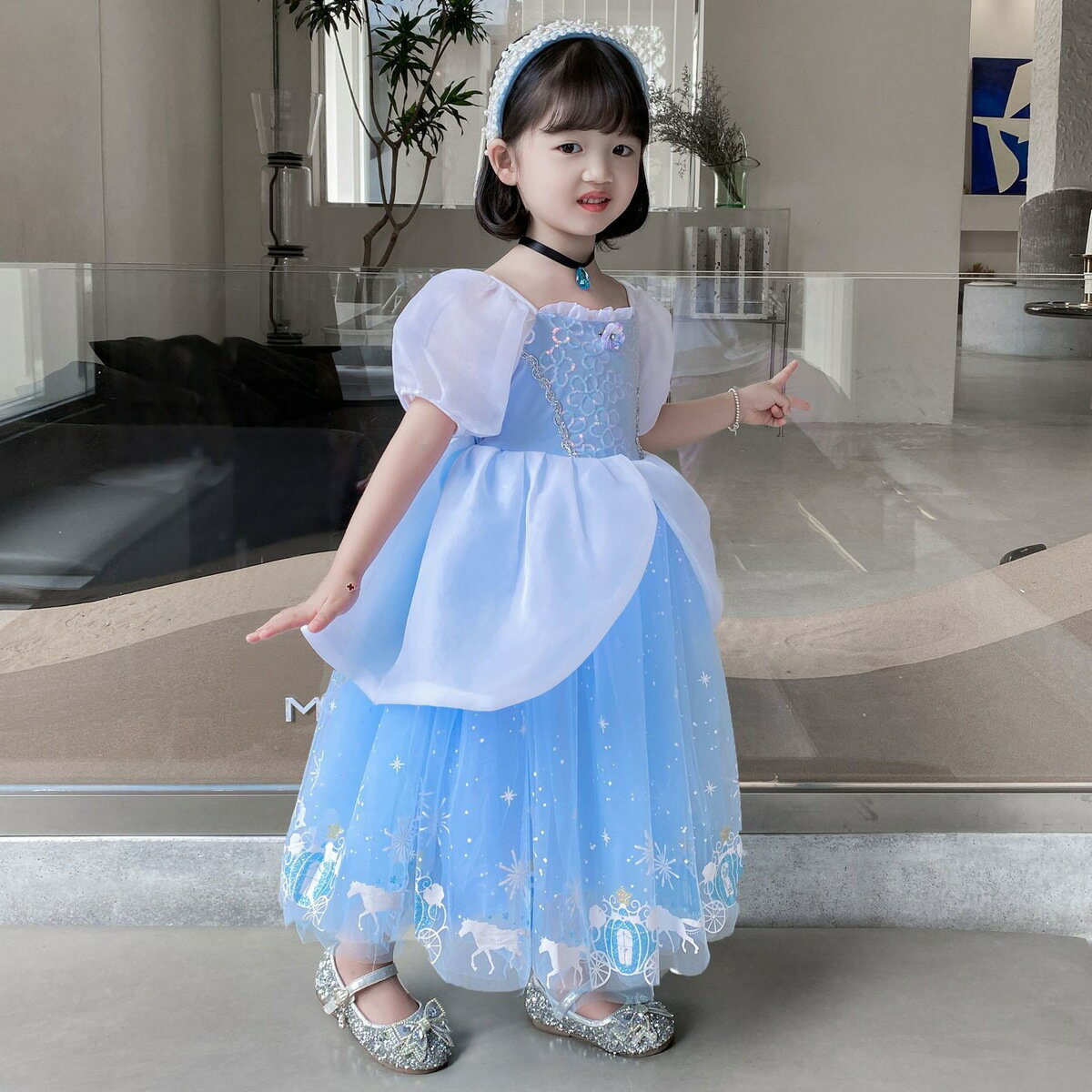 【新店オープン価格送料無料】CC2ドレス水色プリンセスキッズ子供コスチュームかわいい女の子プレゼントワンピースハロウィン仮装パーティー誕生日プレゼントキラキラ真珠
