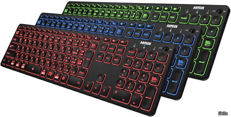 7色バックライト搭載 輝度調整可能 複数デバイス 無線 Bluetooth フルサイズ キーボード Windows、iOS、iPad OS、Android、コンピューター、デスクトップ、ラップトップ、Surface、タブレット、スマホとの交換性あり