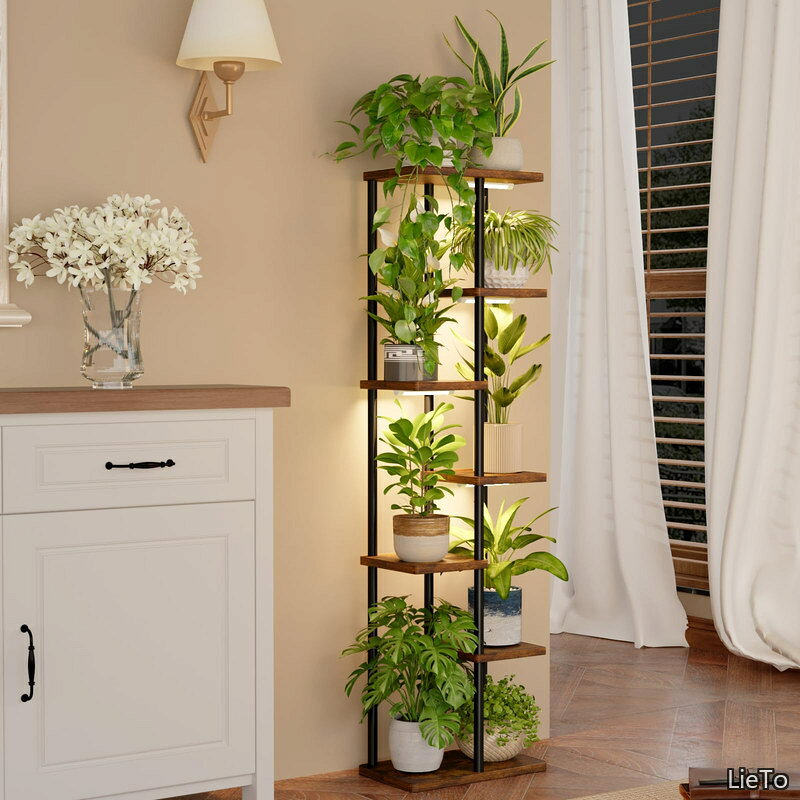 【送料無料】フラワースタンド 植物育成ライト付き プランタースタンド 7段花台 観葉植物台 おしゃれ 植物 棚 植木鉢台 植木鉢スタンド リビング 寝室 ベランダ