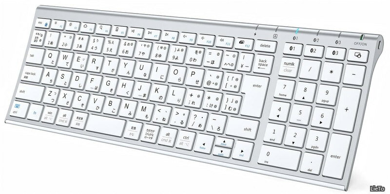 キーボード Bluetooth ワイヤレス パンタグラフ 日本語JIS配列 3台同時接続可能 テンキー付き フルサイズ 超薄型 静音設計 充電式Type-C 無線 コンパクト ラップトップ パソコン用 スマホ PC iPad用Windows Mac iOS Android対応 IC-BK22 シルバー