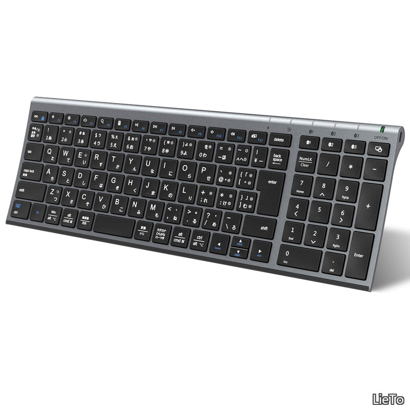 キーボード Bluetooth ワイヤレス 無線 日本語JIS配列 3台同時接続可能 テンキー付き フルサイズ 超薄型 静音設計 Type-C充電式 コンパクト パソコン用キーボード ラップトップ PC iPad iPhone スマホ用 Windows Mac iOS Android対応 BK22 グレーブラック