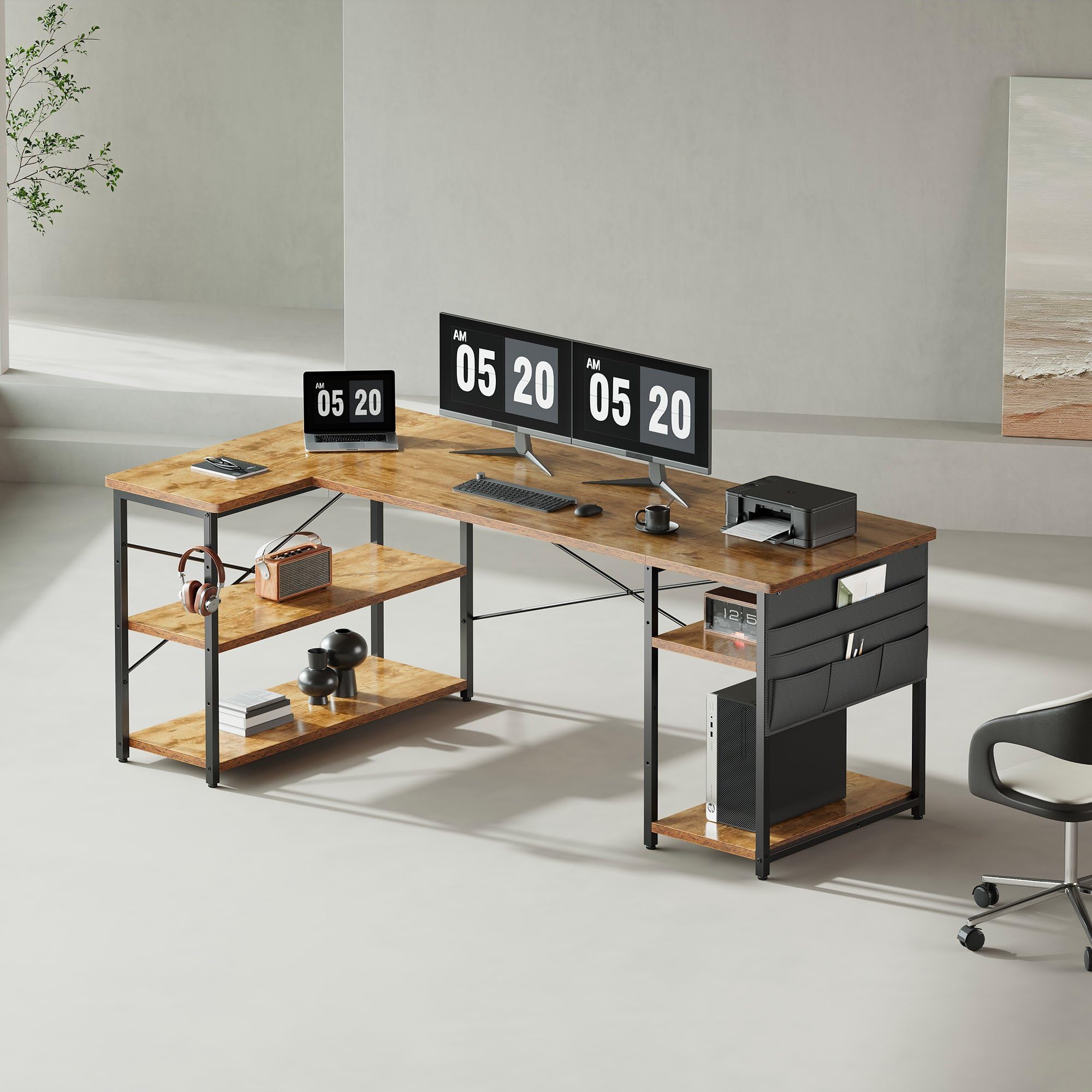 【送料無料】l字デスク ゲーミングデスク デスク 幅150cm pcデスク コーナーデスク 棚板高さ調節可能 収納袋付き L字型 PC 勉強机 作業 在宅勤務 リモートワーク ゲーム lieto813-10038331 LieTo サンプル画像2