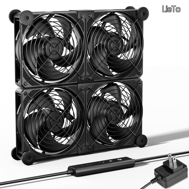 【送料無料】空冷ファン12cm AC電源 4連冷却ファン ミニ送風機 扇風機 PC 強力冷却クーラー DC12V 5段階風量調整 静音 多用途排気【U2DC4】
