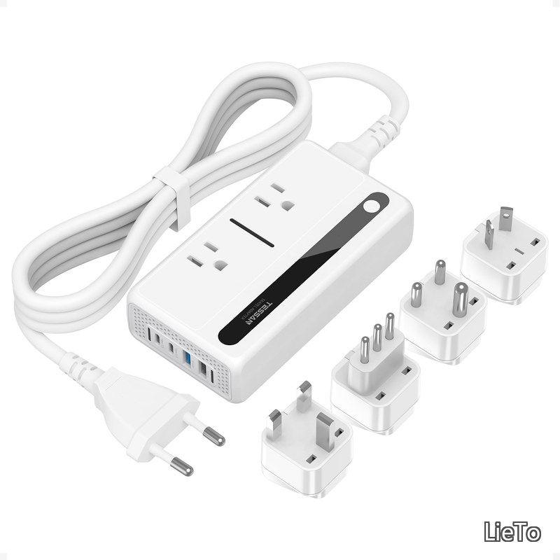 【送料無料】海外旅行用 220vから100v TESSAN 合計64W 急速充電 変圧器付き変換プラグ 全世界対応 C/BF/O/B3/Lタイプ付き 4口USB(2 USB C)ポート 2個ACコンセント 韓国 ヨーロッパ シンガポール イタリア オーストラリア 中国 インドなど 電圧変換器