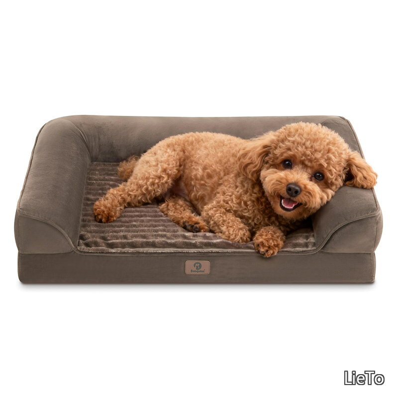 Rakuten - 【送料無料】ペットベッド 犬ベッド ペットソファーベッド 高反発 体圧分散 防水カバー 洗える アゴ乗せ設計 低床8cm 滑り止め オールシーズン 小型犬 中型犬 シニア犬対応（外寸76Lx51Wx16.5Hcm ボア・ブラウン）