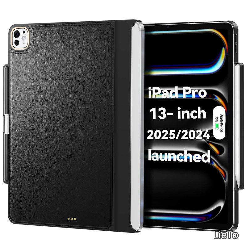 iPad Pro 13インチ ケース M4 2024専用 マジックキーボードに対応 Magic Keyboard/Smart Keyboard Folioに対応 Apple Pencilホルダー付き マグネット付き 磁気吸着 薄型軽量 革(キーボードなし/Magic Keyboard含ない) ブラック